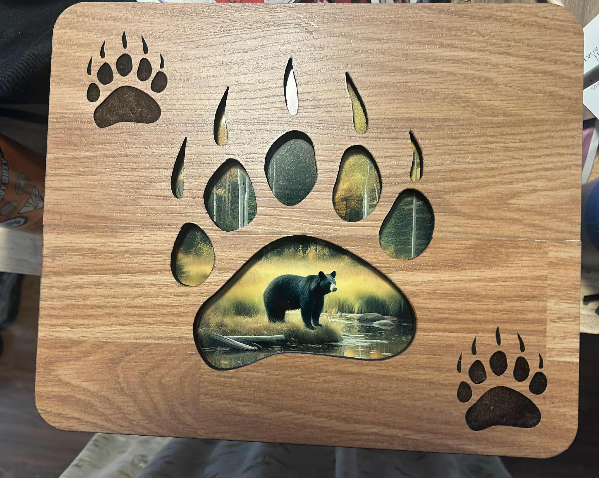 Laser-cut wall art: Bear in a Paw Bear